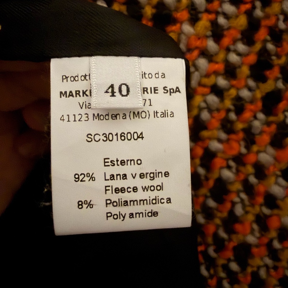 Suoli Orange Multicolor Double-Breasted Tweed Pea Coat - Picture 2 of 2